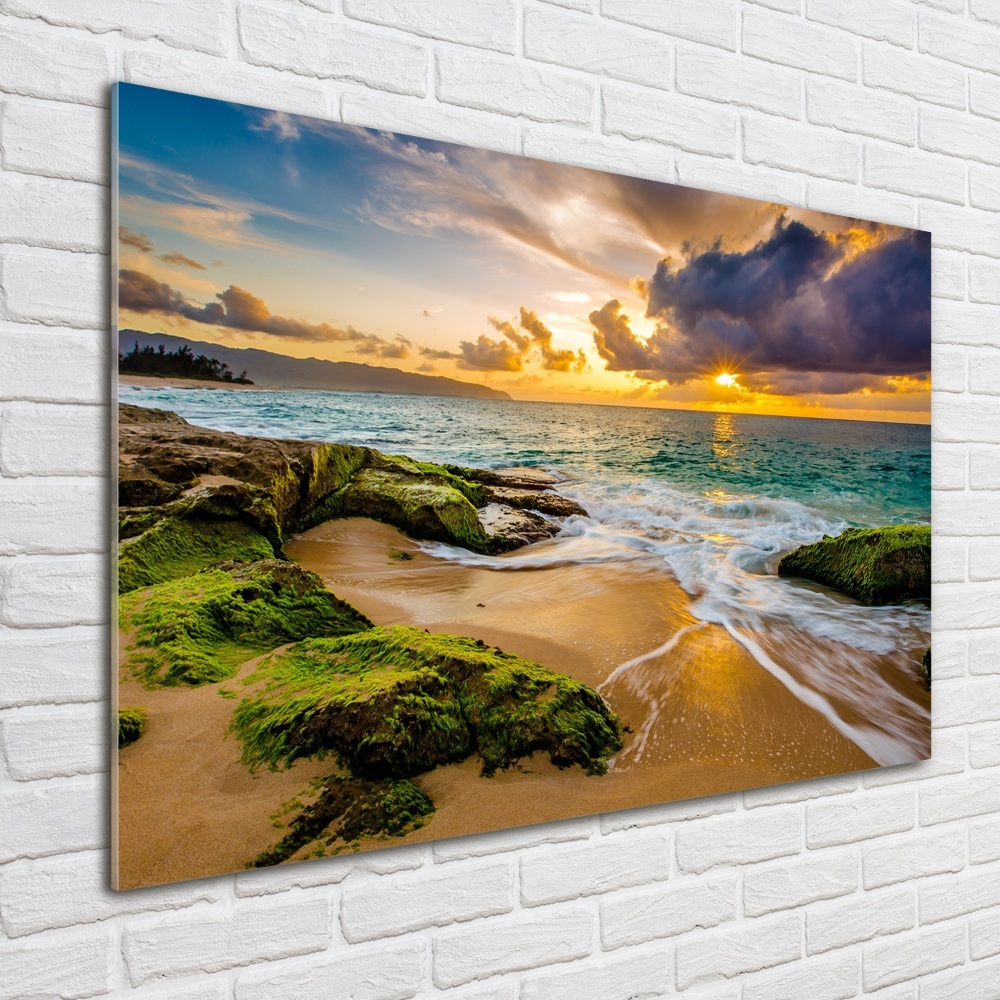 Glass wall art large Sunset sea