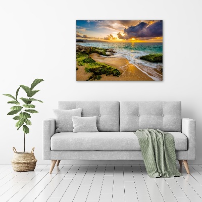 Glass wall art large Sunset sea