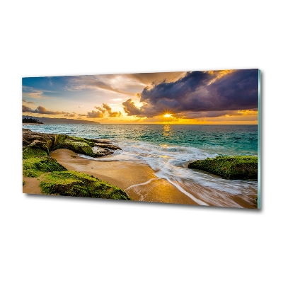 Glass wall art large Sunset sea