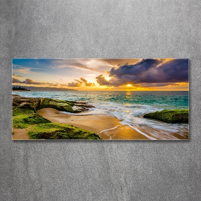 Glass wall art large Sunset sea