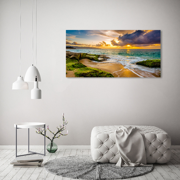 Glass wall art large Sunset sea