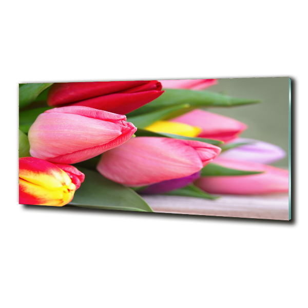 Glass wall art Colorful tulips