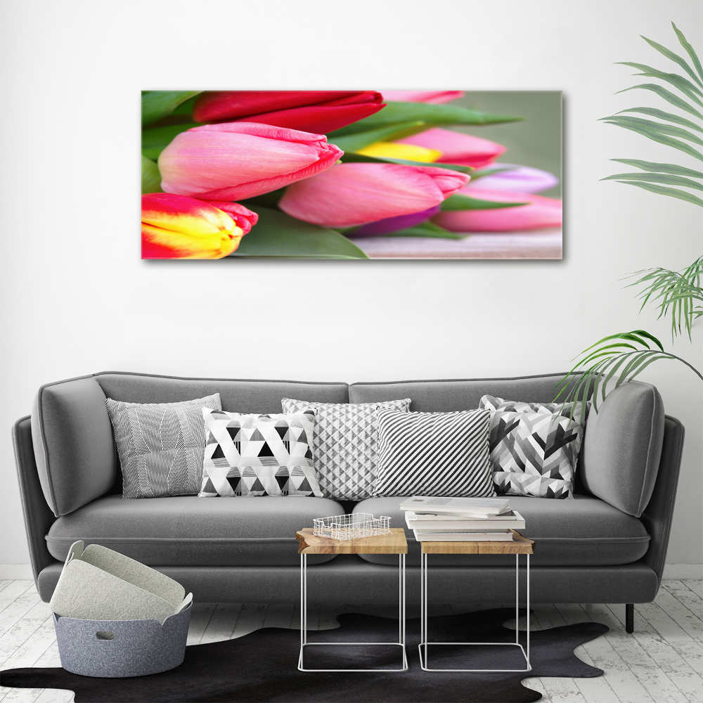 Glass wall art Colorful tulips