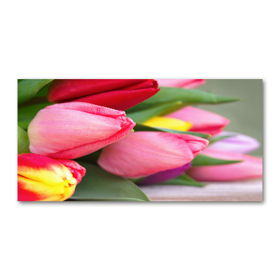 Glass wall art Colorful tulips