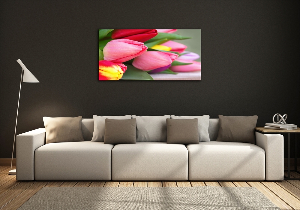 Glass wall art Colorful tulips