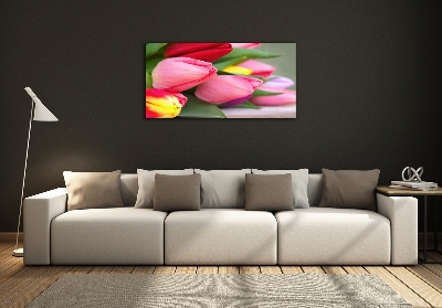 Glass wall art Colorful tulips