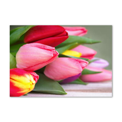 Glass wall art Colorful tulips