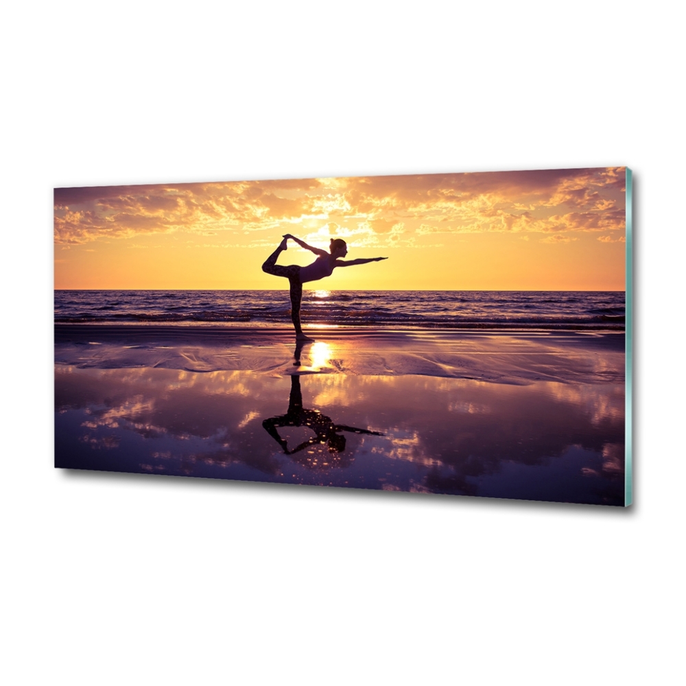 Photo printed on glass Yoga on the beach