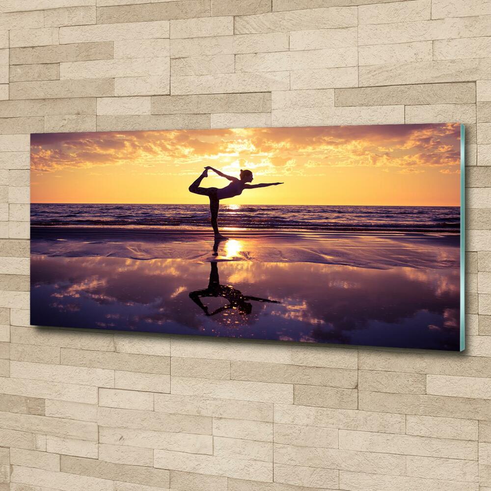 Photo printed on glass Yoga on the beach