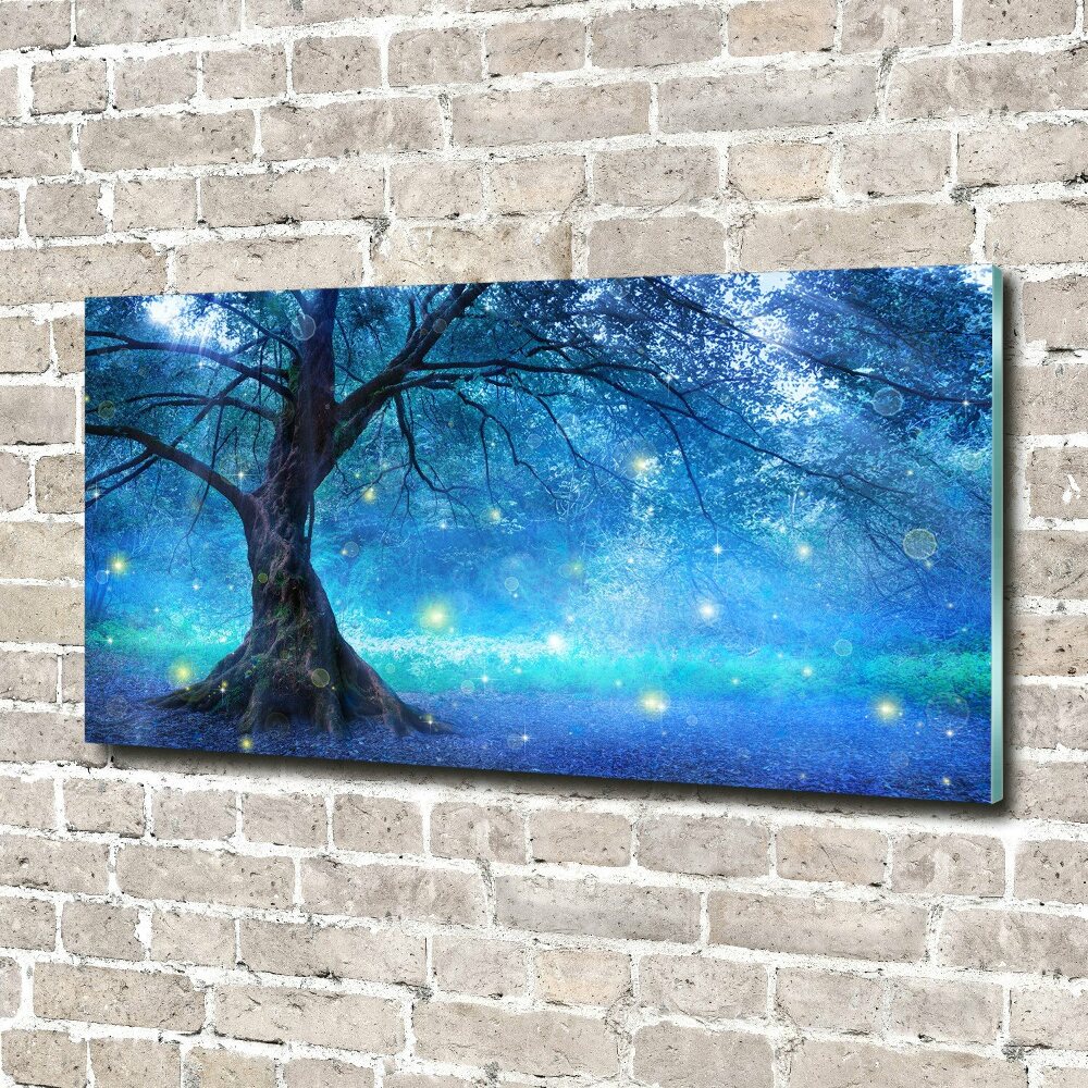 Glass wall art large Mysterious forest