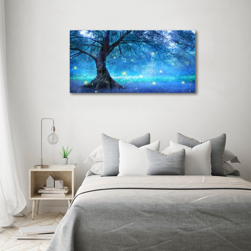 Glass wall art large Mysterious forest