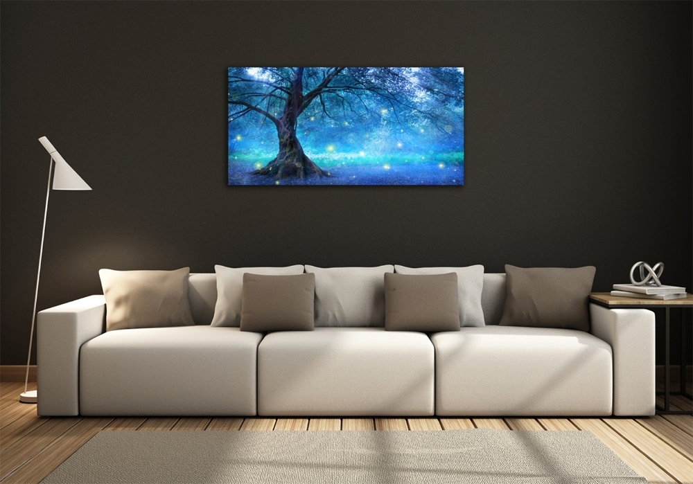 Glass wall art large Mysterious forest