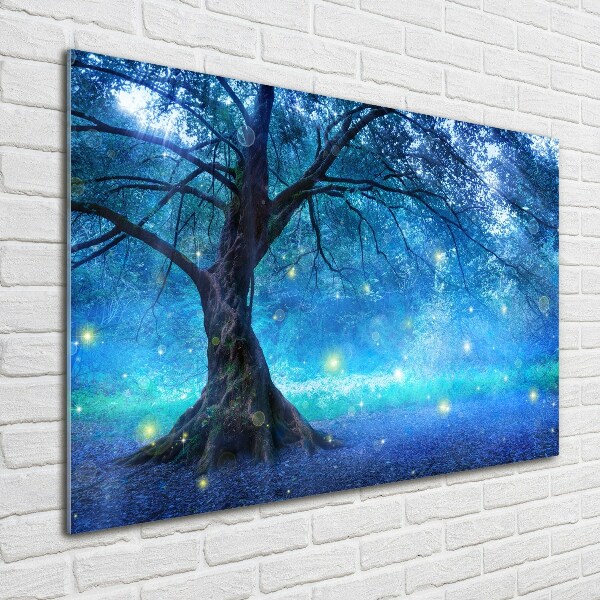 Glass wall art large Mysterious forest