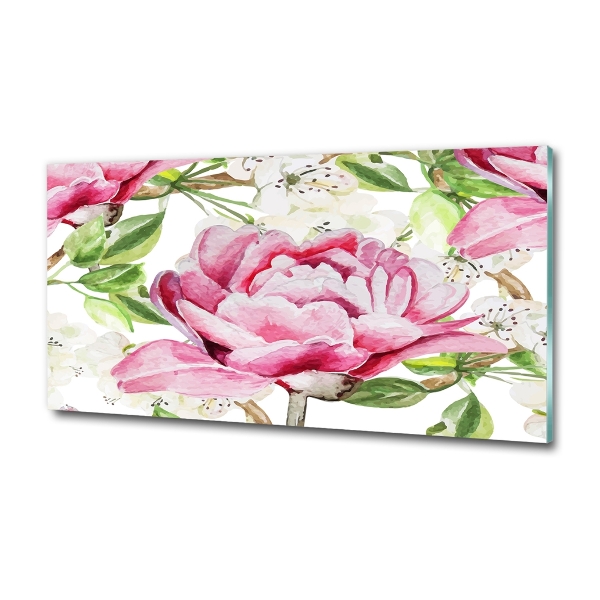 Printed glass wall art Peonies