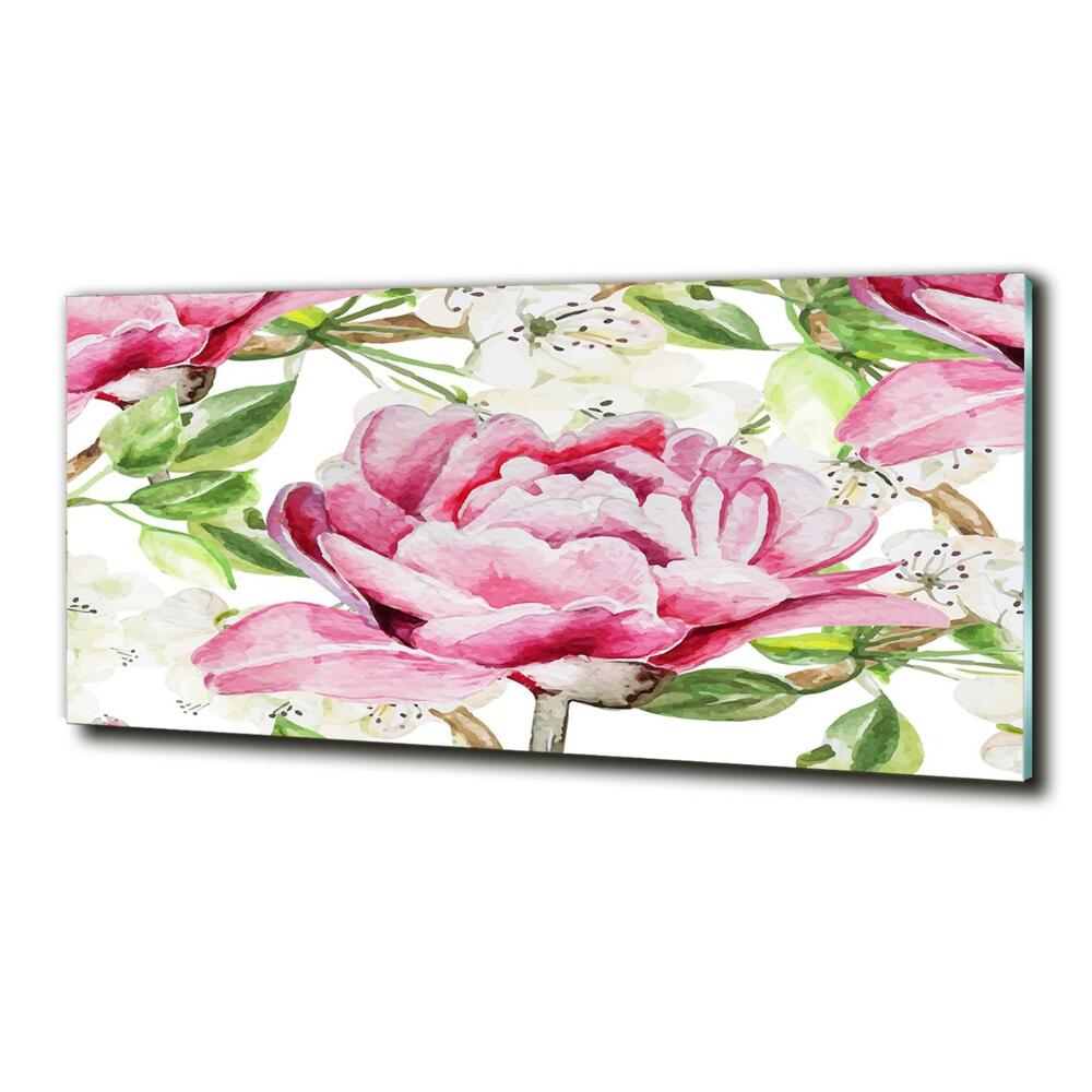 Printed glass wall art Peonies