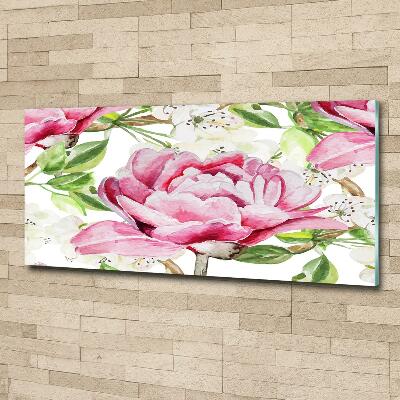 Printed glass wall art Peonies