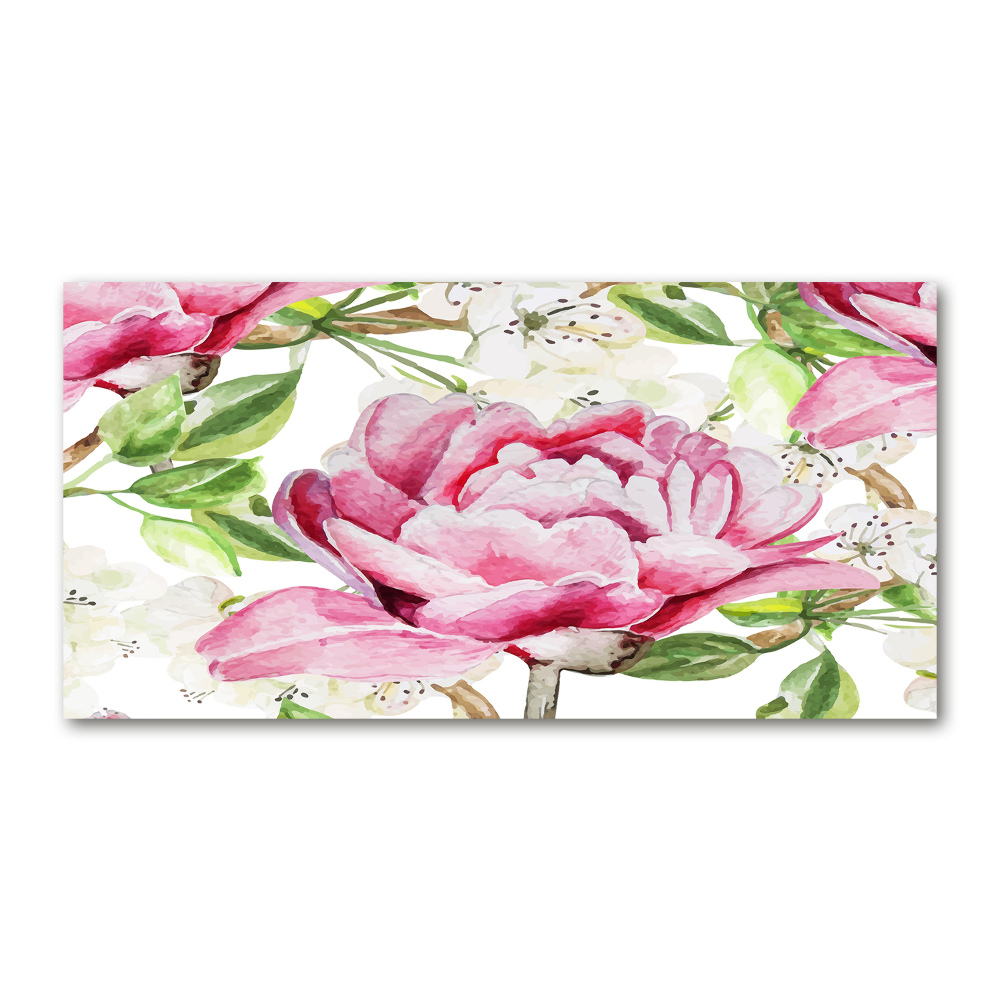 Printed glass wall art Peonies