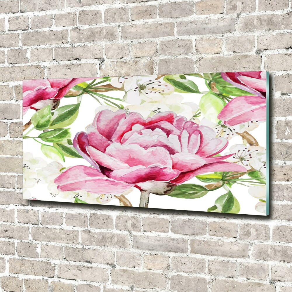 Printed glass wall art Peonies