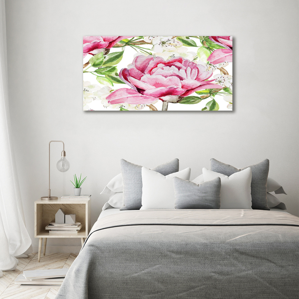 Printed glass wall art Peonies