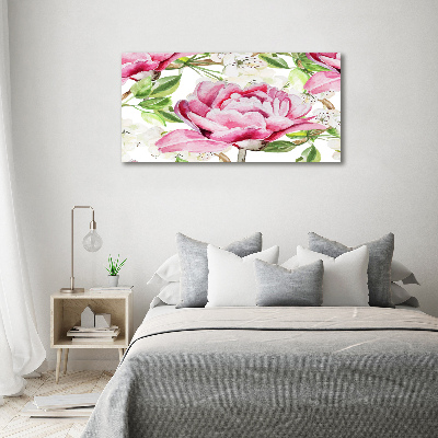 Printed glass wall art Peonies