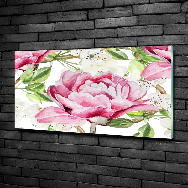 Printed glass wall art Peonies