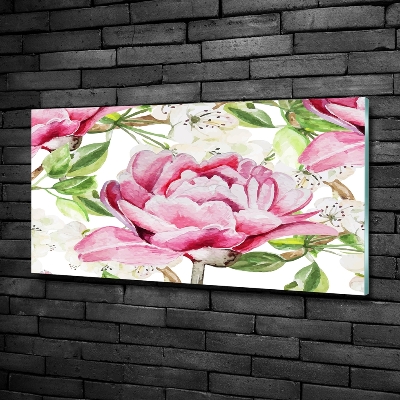 Printed glass wall art Peonies