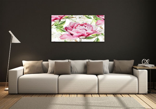 Printed glass wall art Peonies