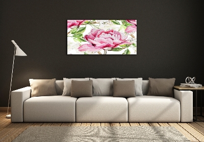 Printed glass wall art Peonies