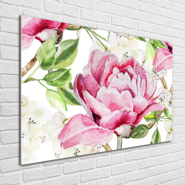 Printed glass wall art Peonies