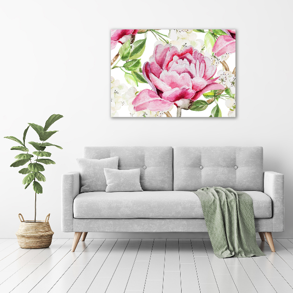 Printed glass wall art Peonies