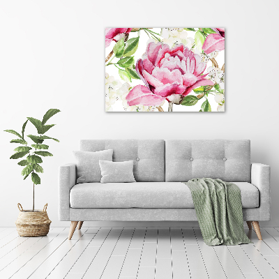 Printed glass wall art Peonies