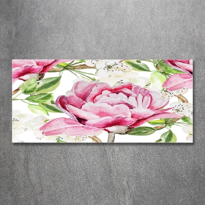 Printed glass wall art Peonies