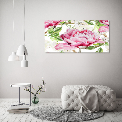 Printed glass wall art Peonies