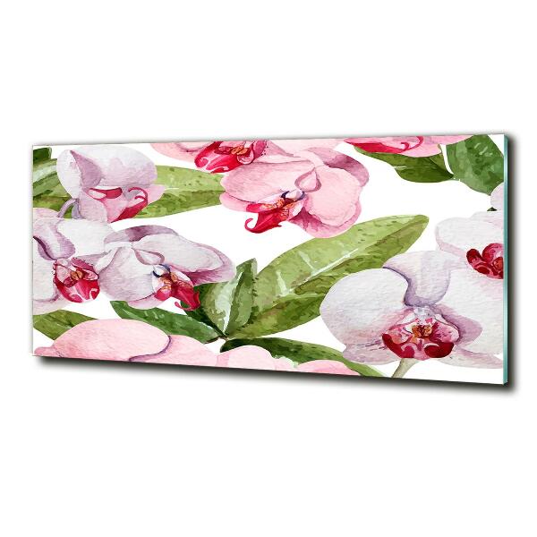 Printed glass wall art Pink orchids