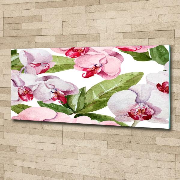 Printed glass wall art Pink orchids