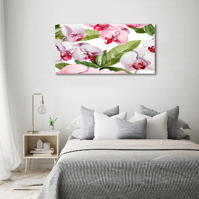 Printed glass wall art Pink orchids