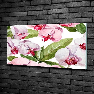 Printed glass wall art Pink orchids