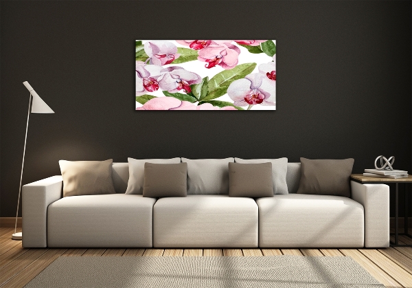 Printed glass wall art Pink orchids