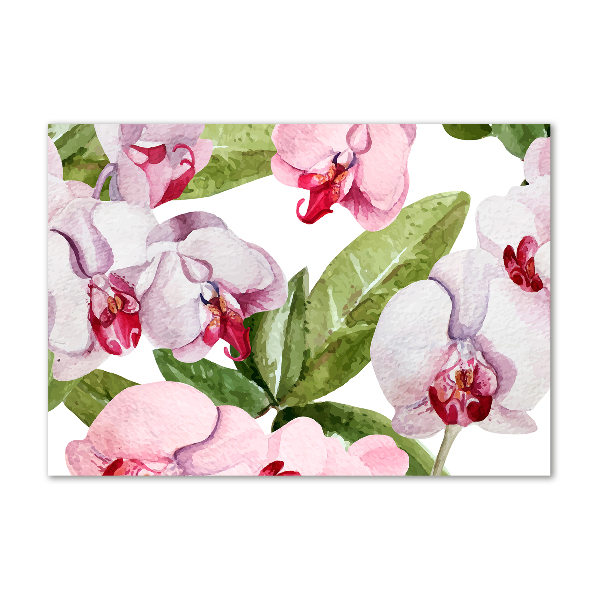 Printed glass wall art Pink orchids