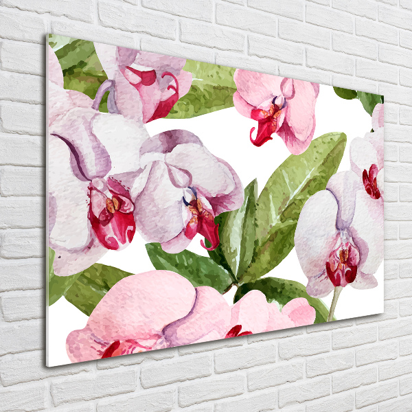 Printed glass wall art Pink orchids