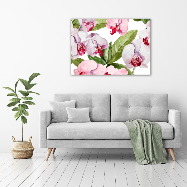 Printed glass wall art Pink orchids