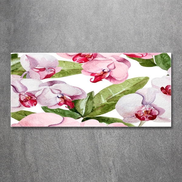 Printed glass wall art Pink orchids