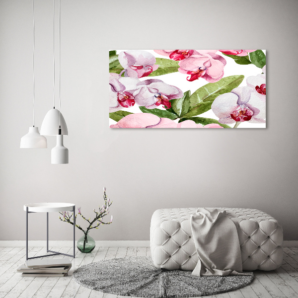 Printed glass wall art Pink orchids