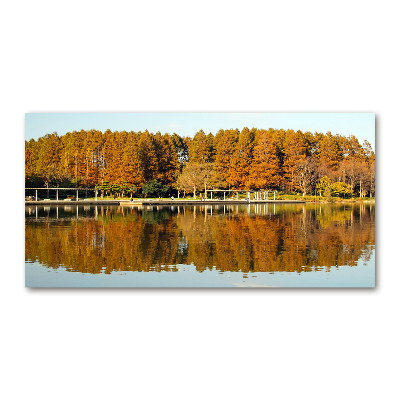 Glass wall art large Forest by the lake