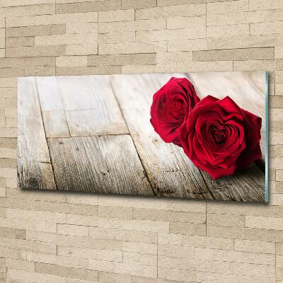 Glass art print Roses on wood