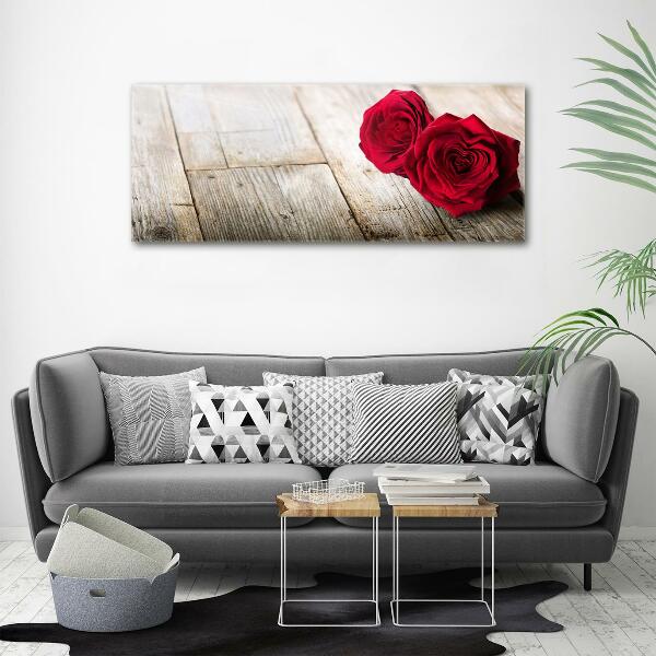 Glass art print Roses on wood