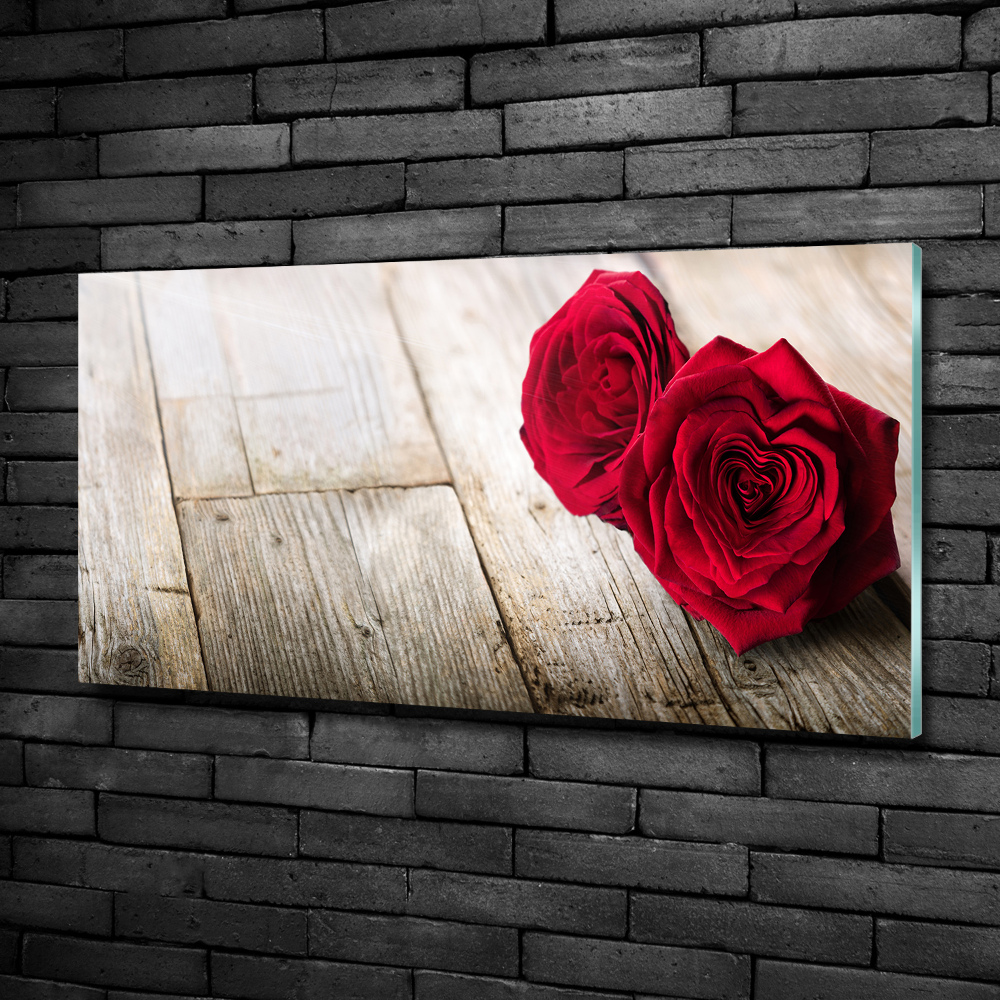 Glass art print Roses on wood