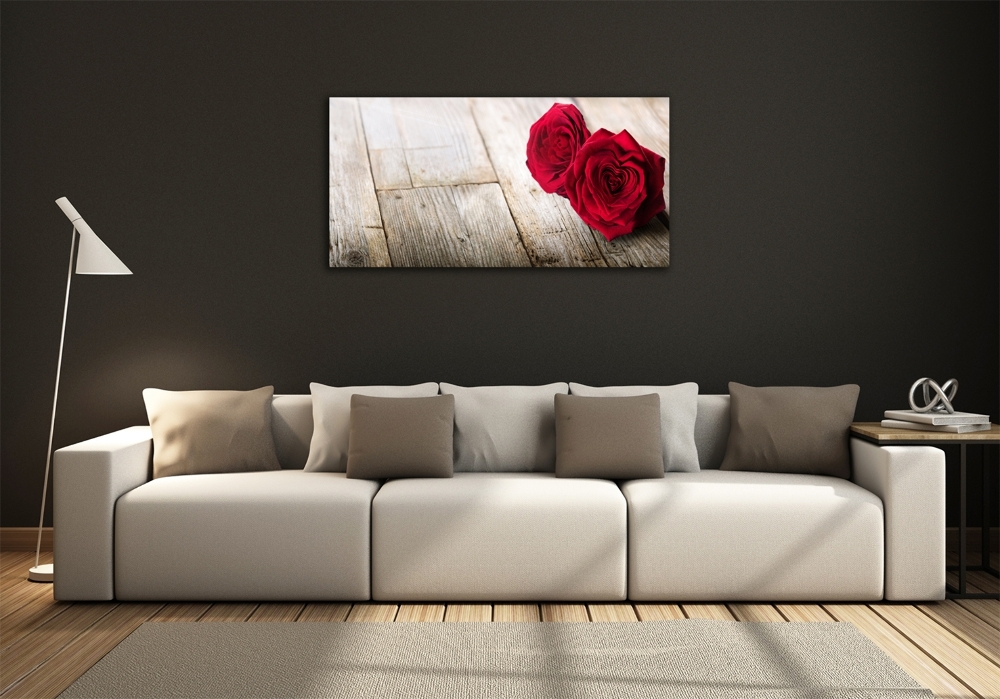 Glass art print Roses on wood