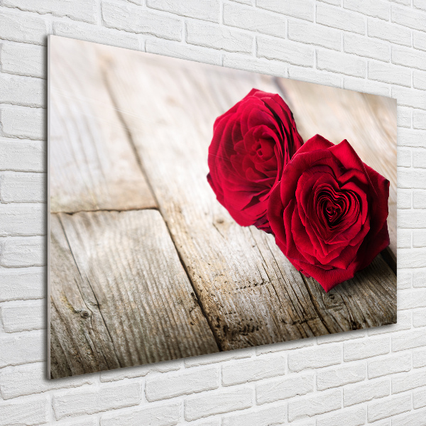 Glass art print Roses on wood