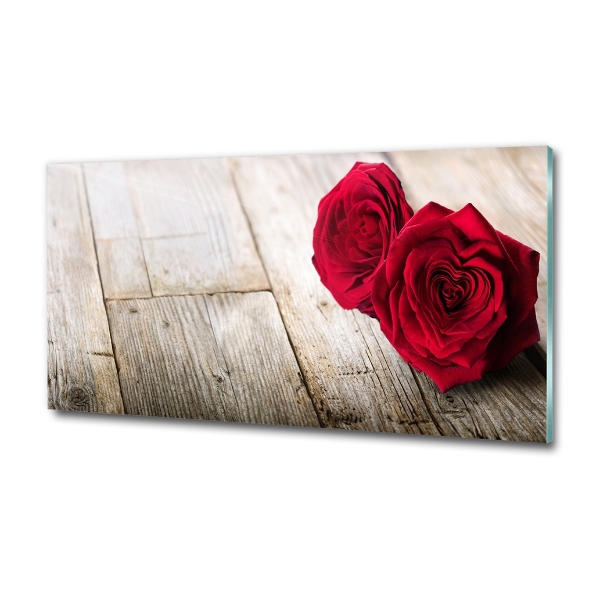 Glass art print Roses on wood